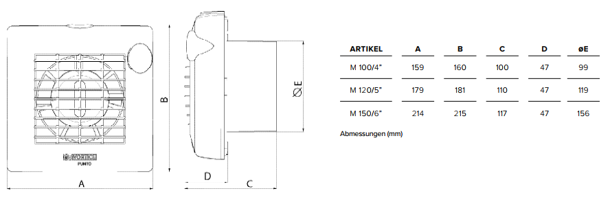 Vortice PUNTO M 100 A LL - Kleinraumventilator